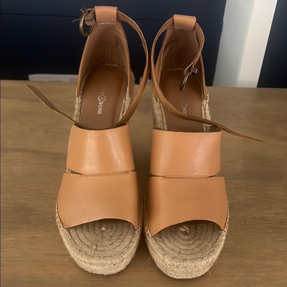 Treasure & Bond tan leather espadrille wedges